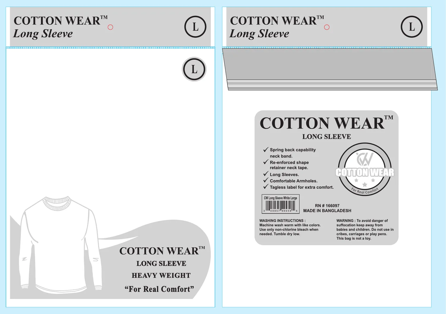 Long sleeve white packaging
