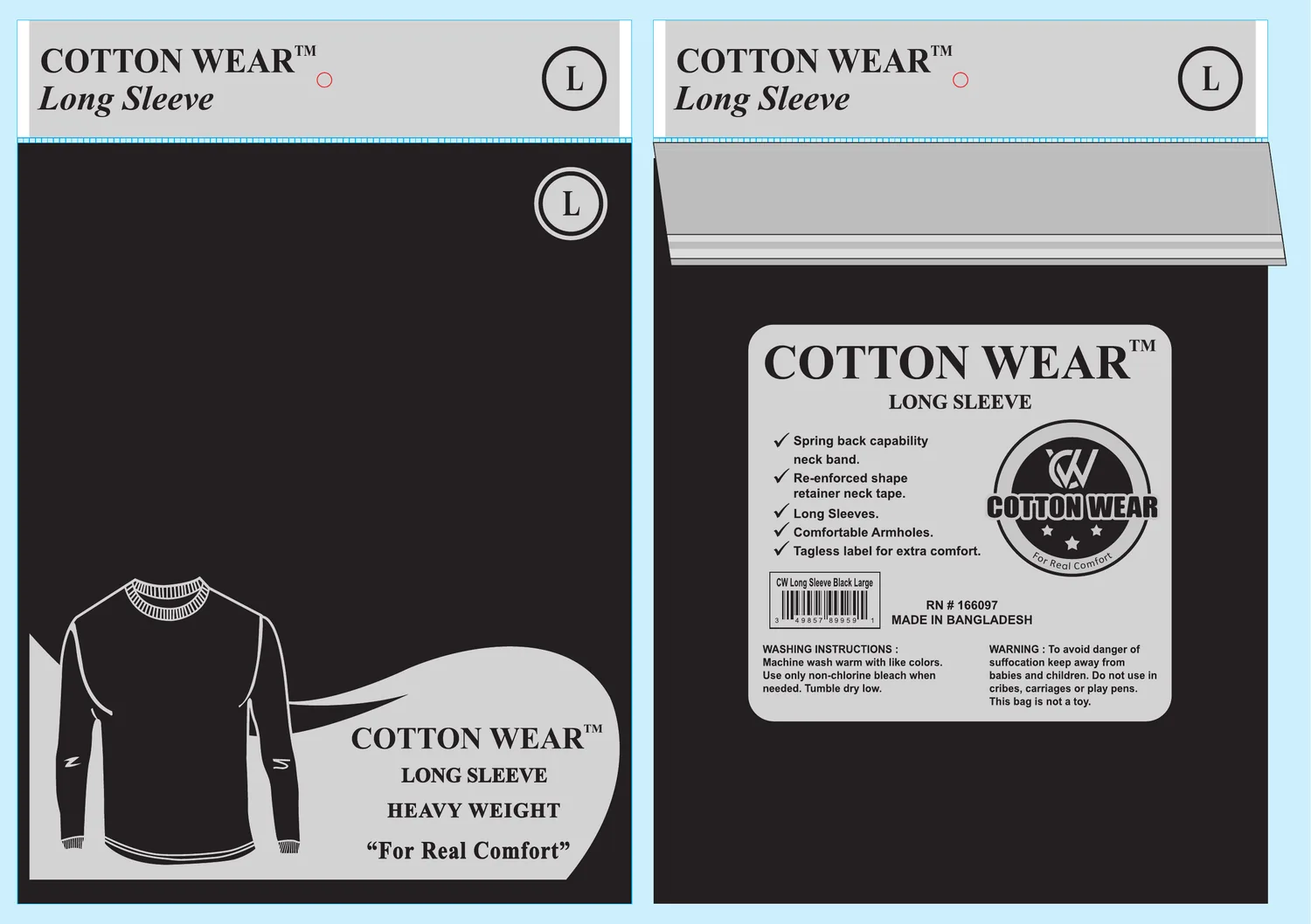 Long sleeve black packaging